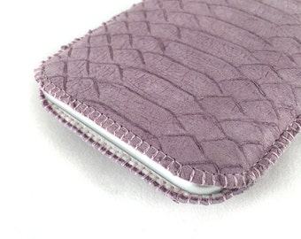 Lilac python snake embossed leather phone case - custom-made