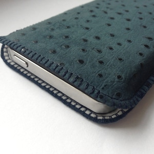 Cell phone casecustom-made - leather ostrich texture dark blue