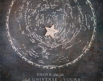 Zodiac Constellation Print with Personalized Baby Name & Birthdate, Map of the Sky, Stars Print, Nursery Print, Child Name Print