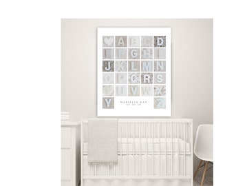 The ABCs Alphabet Nursery Wall Art, Custom Baby Gift, Baby Gifts Personalized, Nursery Name Art, Baby Name Print, Modern Nursery White Decor