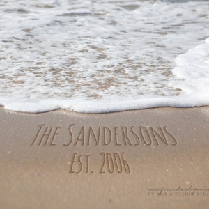 Beach Decor, Personalized Names In Sand Photo, Anniversary Gift, Housewarming Gift, Coastal Decor, Nautical Decor, Beach Writing, Wall Art image 2