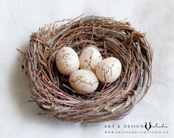 Kids Name Gift for Mom, Personalized Bird Nest Eggs Print, Custom Canvas Photo Gift, Bird Nest Photo Name Gift, Family Nest Wall Art Print