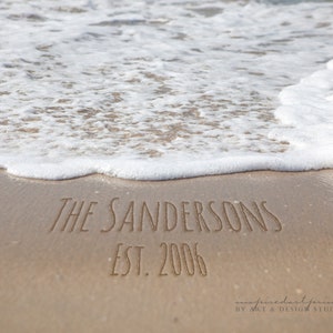 Beach Decor, Personalized Names In Sand Photo, Anniversary Gift, Housewarming Gift, Coastal Decor, Nautical Decor, Beach Writing, Wall Art image 1