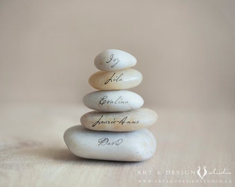 Unique Housewarming Gift Ideas, Personalize Family Gift, Family Name Art, Zen Stacked Stone Art, Family Name Rock Art, Modern Name Art