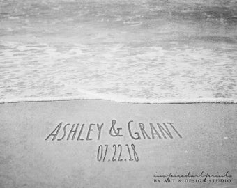 Message in Sand, Names in Sand Personalized Photo, Beach Wedding Gift, Boho Decor, Destination Wedding, Engagement Gift, Sand Writing Print