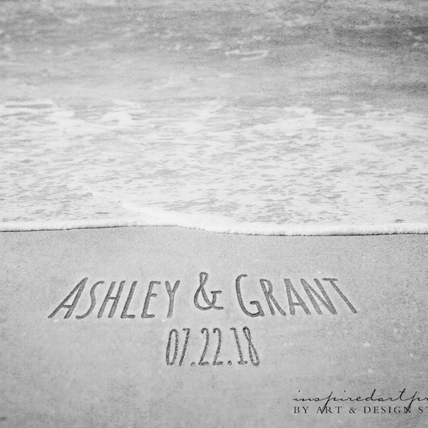 Message in Sand, Names in Sand Personalized Photo, Beach Wedding Gift, Boho Decor, Destination Wedding, Engagement Gift, Sand Writing Print