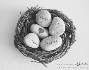 Family Nest, Custom Name Art, Personalized Names, Name on Stone Rocks Print, Personalised Print, Mothers Nest, Custom Name Nest Art Print