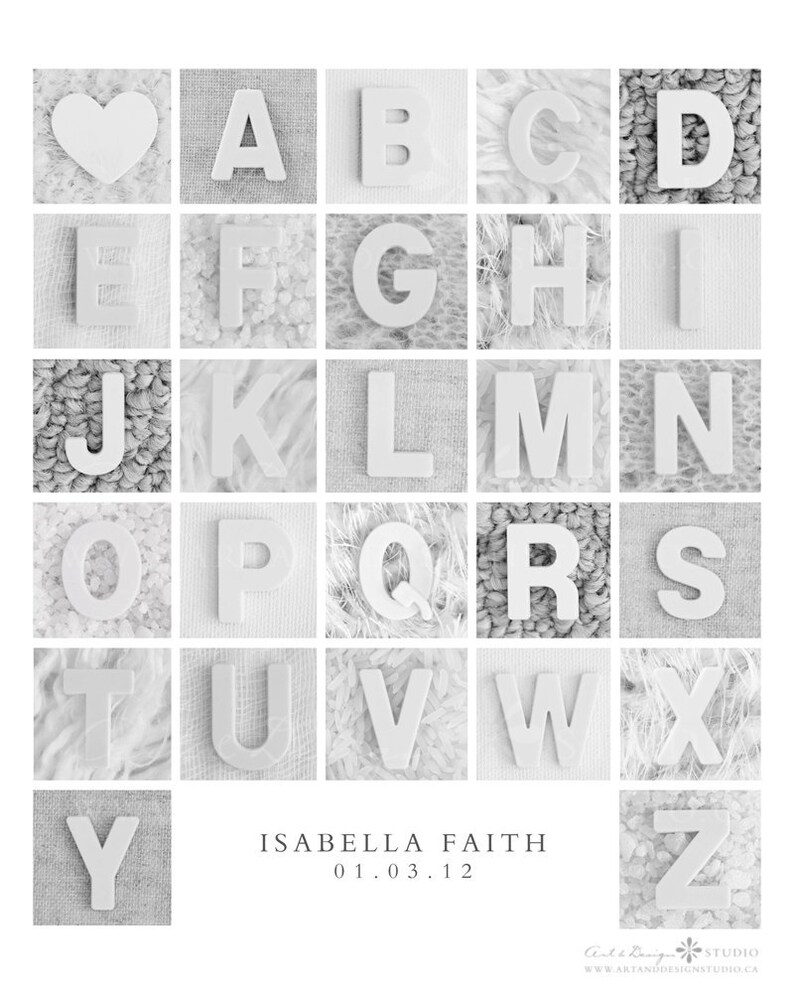 ABC Print Alphabet Wall Art, Alphabet Print Wall Art, Alphabet Photography Letter Art, Baby Room Art, Nursery Artwork, White Grey Neutral Bild 2