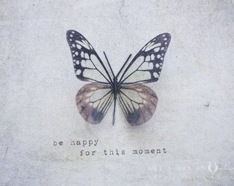 Be Happy for this Moment, Butterfly Wall Art, Whimsical Girl Decor, Purple Wall Decor, Gray Wall Art, Purple Butterfly, Happiness Art