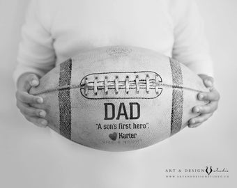 Dad A Son's First Hero Print, Custom Dad Gifts, Personalized Gifts for Dad, Football Sport Art, Sports Gift from Son, Football Fan Gift, Art