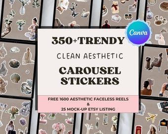 350+ Trendy Carousel Stickers for Canva, Faceless Reels & Mockups
