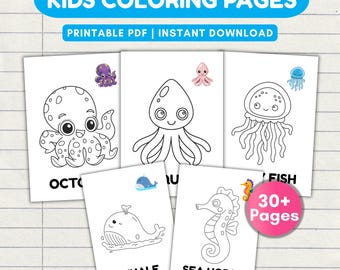 Sea Animal Coloring Book for Kids | Easy Toddler Coloring Pages | Preschool Printable Activity PDF