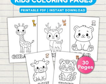 Animal Coloring Book for Kids | Easy Toddler Coloring Pages | Preschool Activity Printable PDF