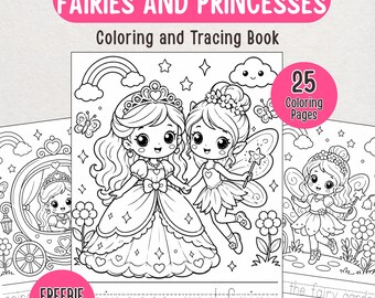 Fairies and Princesses Coloring and Tracing Pages Preschool Printable Activity Book Instant Download PDF
