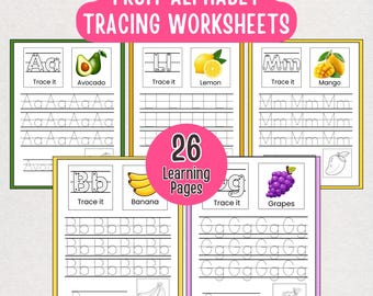 Fruit Alphabet Tracing Worksheets for Toddlers: ABC Writing Practice (Digital Download)