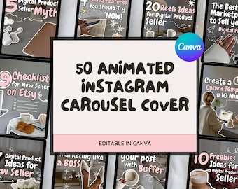 50 Animated Instagram Carousel Canva Templates – Editable Covers for Social Media (Digital Download)