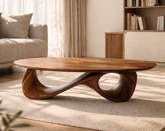 Sculptural Wood Coffee Table – Japandi Organic Design, Modern Oval Living Room Furniture