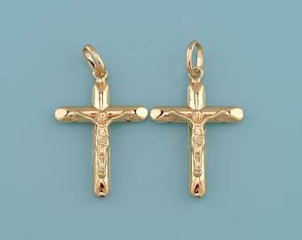 18K Gold Filled Jesus Cross Pendant, Textured crucifix cross pendant,Jesus Charms,DIY Jewelry Making Supply