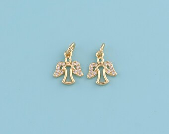 18K Gold Filled Angel Pendant, CZ Micro Pave Mini Protection Charm Necklace,DIY Jewelry Making Supply