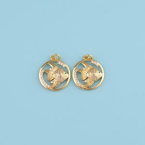18K Gold Filled fish Pendant,CZ  fish Pendant,Dainty Beach Sea Life Charm,Sea Lover Gift, fish round pendant,DIY Jewelry Making Supply