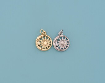 18K Gold Filled Sun and Moon Pendant, Sunburst  Crescent Moon Charm Necklace,DIY Jewelry Making Supply