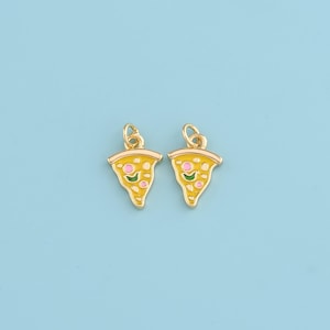 18K Gold Filled pizza Pendant,Enamel Pizza Slice food Charm Necklace,DIY Jewelry Making Supply