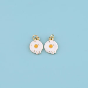 18K Gold Filled Fried Egg Pendant Charms,Gold Egg Charm, Frying Pan Charm, Egg Charm, Chef Charm,Enamel Foodie Charm Pendant