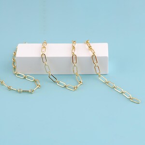 1メートル 18Kゴールドフィルドチェーンネックレス、ペーパークリップチェーン、ネックレスブレスレット用ペーパークリップチェーン、ジュエリー製作用バルクチェーン