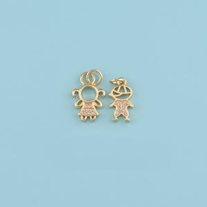 18K Gold Filled Boy and Girl Pendant,CZ  Boy and Girl Pendant,Kids Charm,Boy Girl Charm Bracelet Necklace for DIY Jewelry Making Supply