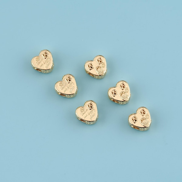 Perlina distanziatrice a forma di cuore riempita in oro 18 carati, collana con ciondolo a forma di cuore con micro pavé di zirconi cubici, perlina per bracciale, perline dell'amore, perline con foro grande, gioielli fai da te