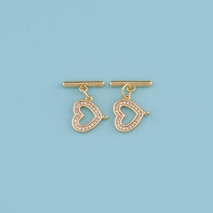 18K Gold Filled Heart Toggle Clasps,Love Heart Clasp,CZ Heart Toggle Clasps Set For Jewelry Making Supplies, Bracelet Clasps,Necklace Clasps