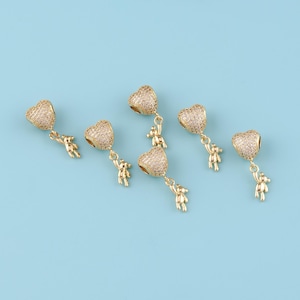 Perle d&#39;espacement coeur remplie d&#39;or 18 carats, perles à grand trou en forme de coeur, perles à grand trou de CZ, perle de bracelet, bijoux d&#39;ours, fourniture de fabrication de bijoux de bricolage