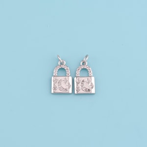 Silver Filled Lock Pendant,CZ Micro Pave Dainty Key Lock Charm Necklace,DIY Jewelry Making Supply