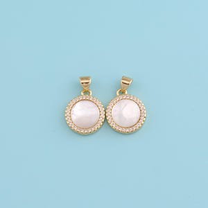 18K Gold Filled Mother Of Pearl Pendant,CZ Micro Pave  Pearl Round Charm,Oyster Mother Of Pearl Shell Pendant,DIY Jewelry Supplies