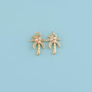 18K Gold Filled palm tree Pendant,CZ Micro Pave Coconut Tree  Charm Necklace,Zircon Beach Charm, DIY Jewelry Making Supply