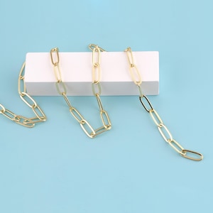 1メートル 18Kゴールドフィルドチェーンネックレス、ペーパークリップチェーン、ネックレスブレスレット用ペーパークリップチェーン、ジュエリー製作用バルクチェーン
