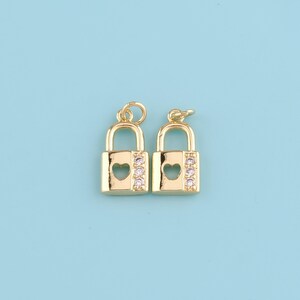 18k Gold Filled Lock Shape Heart Pendant,CZ Micro Pave Love Lock Charm Necklace,DIY Jewelry Making Supply
