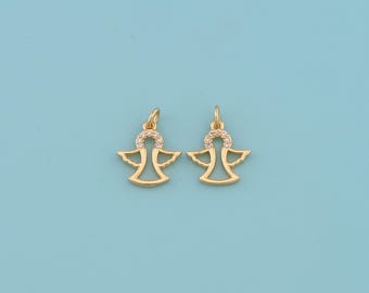 18K Gold Filled Angel Pendant, CZ Micro Pave Mini Protection Charm Necklace,DIY Jewelry Making Supply
