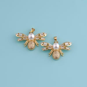 18K Gold Filled insect Pendant,pearl insect necklace,CZ Micro Pave Insect Charm, Unique Gift for Nature Lover,,DIY Jewelry Making Supply