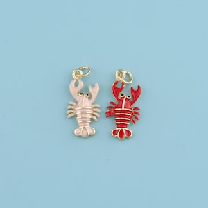 Colgante de langosta chapado en oro de 18 quilates, collar con dije de joyería oceánica esmaltada, joyería minimalista y delicada, suministros para hacer joyas DIY.