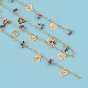 1 meter 18K Gold Filled heart shaped crystal chain, Plated Tiny CZ Heart Chain,crystal chain,love chain,Bulk Chain for Jewelry Making