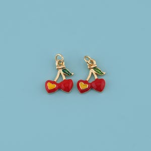 18K Gold Filled cherry Pendant, Enamel cherry Charm Necklace,CZ Fruit Jewelry, Cute Summer Necklace,DIY Jewelry Making Supply