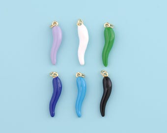 18K Gold Filled Italian Horn Protection Pendant,Enamel Lucky Horn Charm,DIY Jewelry Making Supply