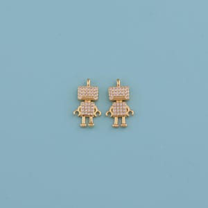 18K Gold Filled robot Pendant,CZ Micro Pave robot Charm Necklace,DIY Jewelry Making Supply