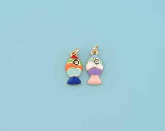 18K Gold Filled fish Pendant, Enamel ocean  Charm Necklace,DIY Jewelry Making Supply