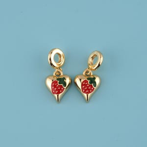18K Gold Filled Heart Charm,strawberry pendant,Heart  strawberry charm,Enamel Fruit Charm Bracelet Necklace for DIY Jewelry Making Supply