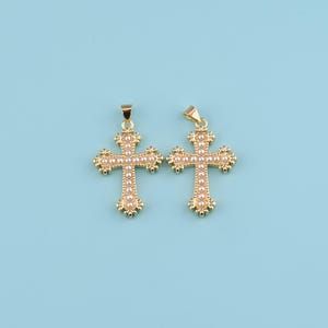 18K Gold Filled Pearl Cross Pendant,fresh water pearl charm,ride Bridesmaid lady girls gift pearl cross pendant