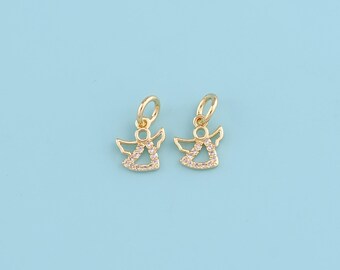 18K Gold Filled Angel Pendant, CZ Micro Pave Mini Protection Charm Necklace,DIY Jewelry Making Supply