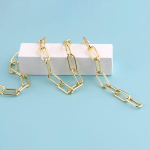 1メートル 18Kゴールドフィルドチェーンネックレス、ペーパークリップチェーン、ネックレスブレスレット用ペーパークリップチェーン、ジュエリー製作用バルクチェーン