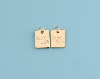 18K Gold Filled good luck  Pendant,Delicate Rectangle good luck Charm Necklace,Good Luck Necklace Charm,DIY Jewelry Making Supply